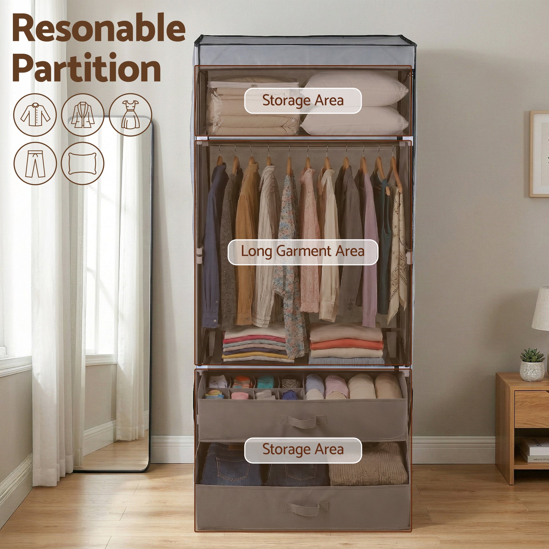 Artiss Large Portable Clothes Closet Wardrobe with Magnetic Door Grey Awezingly