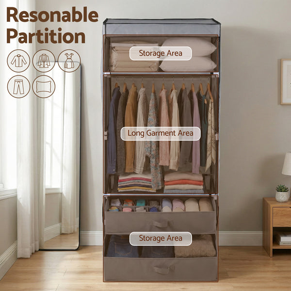 Artiss Large Portable Clothes Closet Wardrobe with Magnetic Door Grey Awezingly