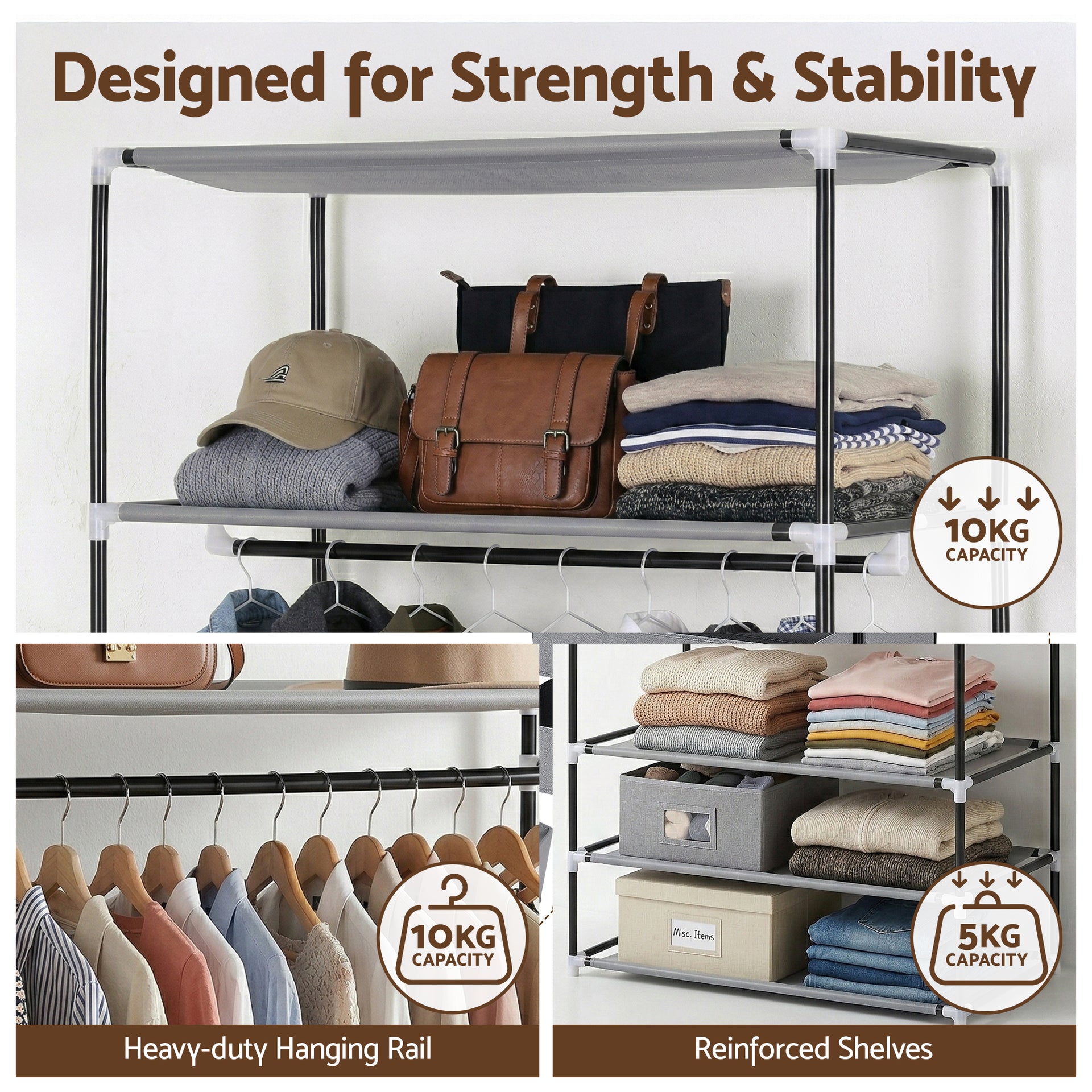 Artiss Large Portable Clothes Closet Wardrobe with Magnetic Door Grey Awezingly