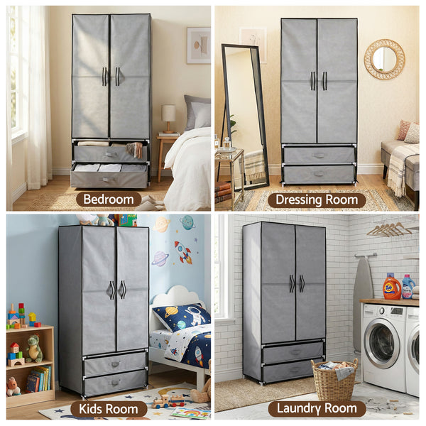 Artiss Large Portable Clothes Closet Wardrobe with Magnetic Door Grey Awezingly