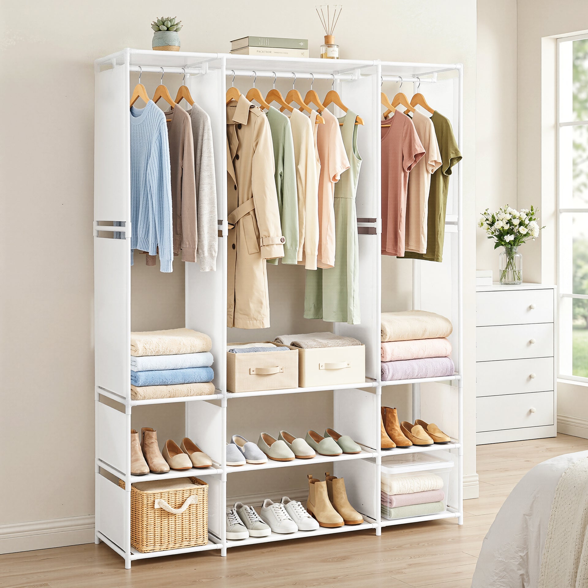 Artiss Large Portable Clothes Closet Wardrobe with Open Shelf White Awezingly