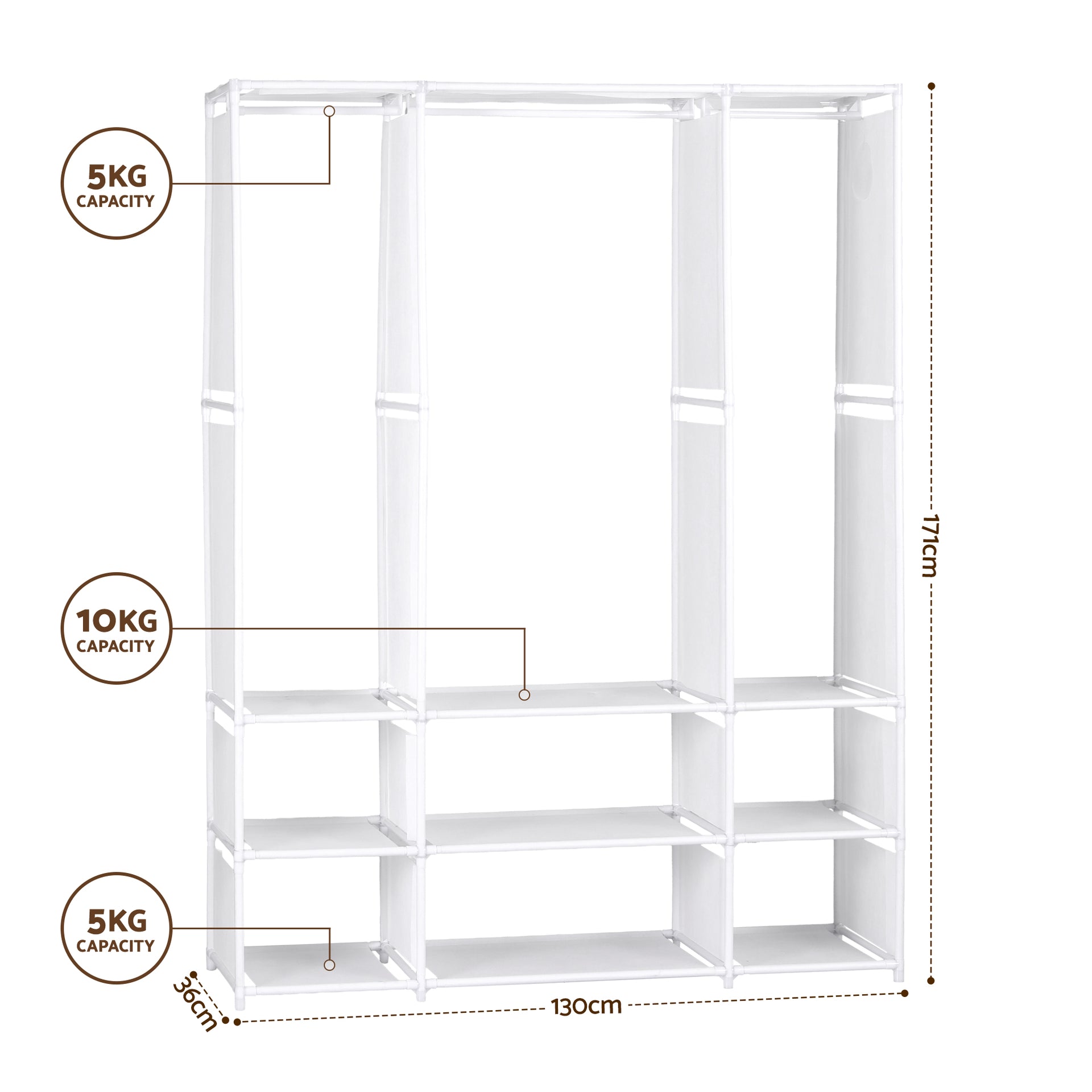 Artiss Large Portable Clothes Closet Wardrobe with Open Shelf White Awezingly