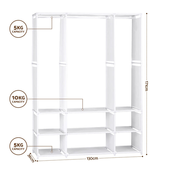 Artiss Large Portable Clothes Closet Wardrobe with Open Shelf White Awezingly