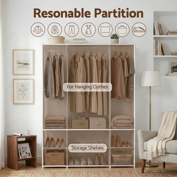 Artiss Large Portable Clothes Closet Wardrobe with Open Shelf White Awezingly