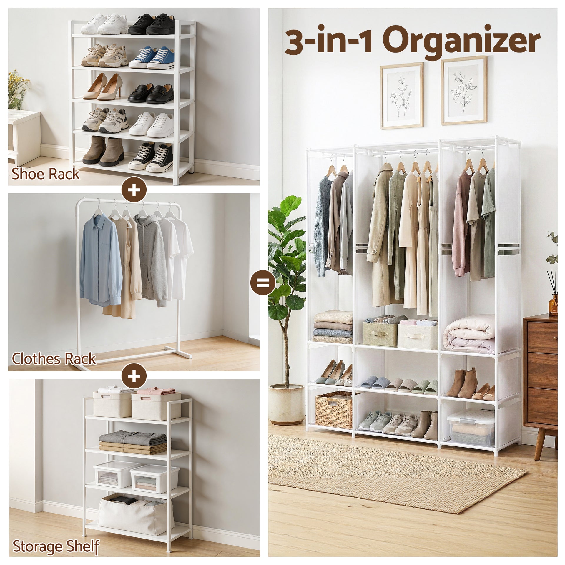 Artiss Large Portable Clothes Closet Wardrobe with Open Shelf White Awezingly