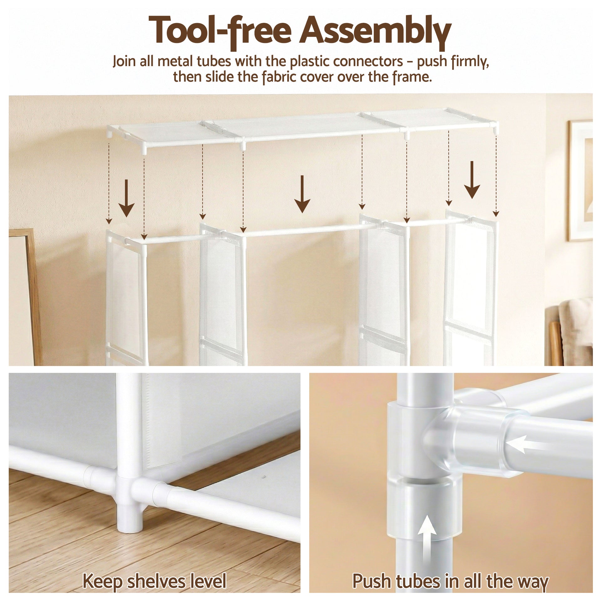 Artiss Large Portable Clothes Closet Wardrobe with Open Shelf White Awezingly