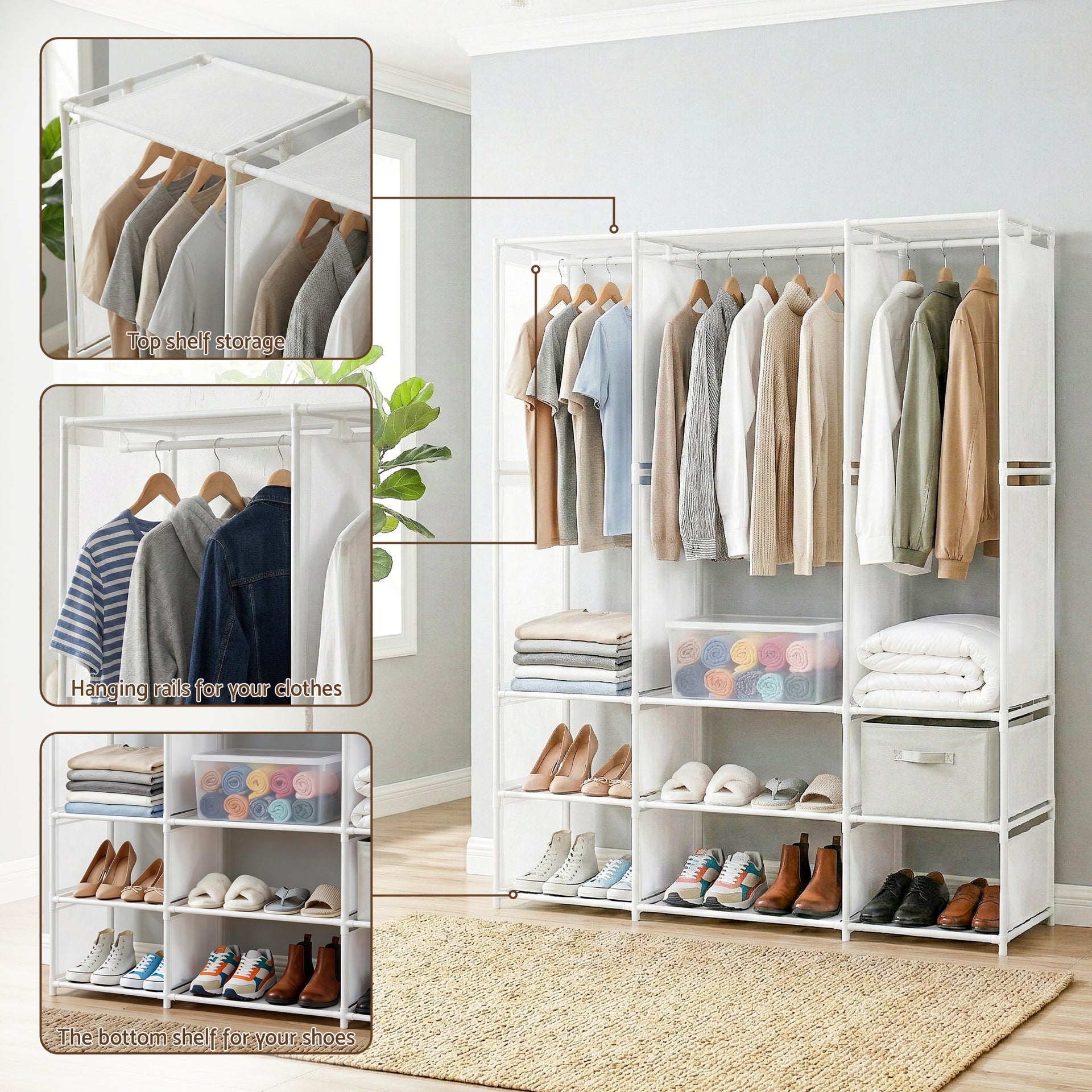 Artiss Large Portable Clothes Closet Wardrobe with Open Shelf White Awezingly