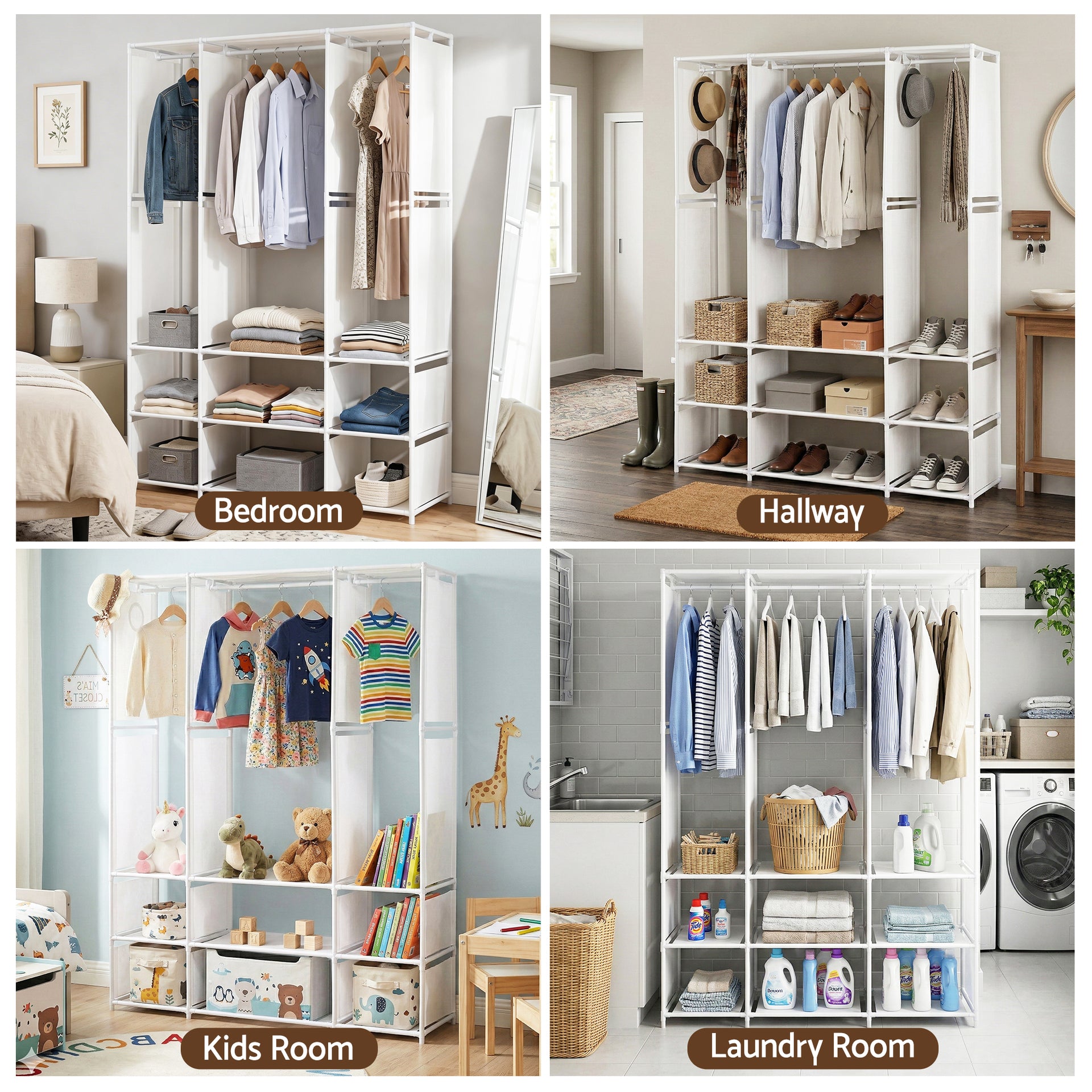 Artiss Large Portable Clothes Closet Wardrobe with Open Shelf White Awezingly