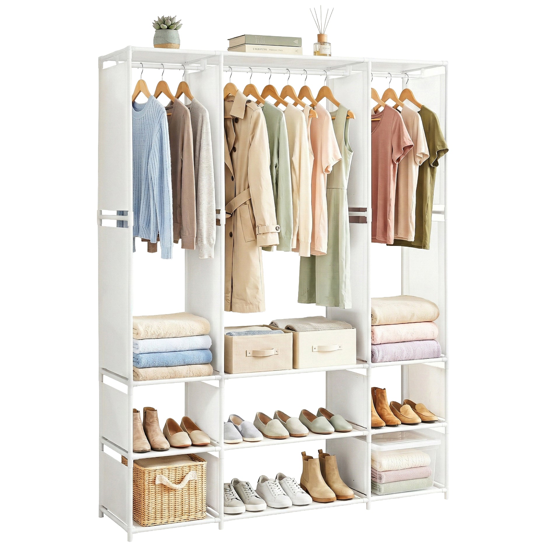 Artiss Large Portable Clothes Closet Wardrobe with Open Shelf White Awezingly