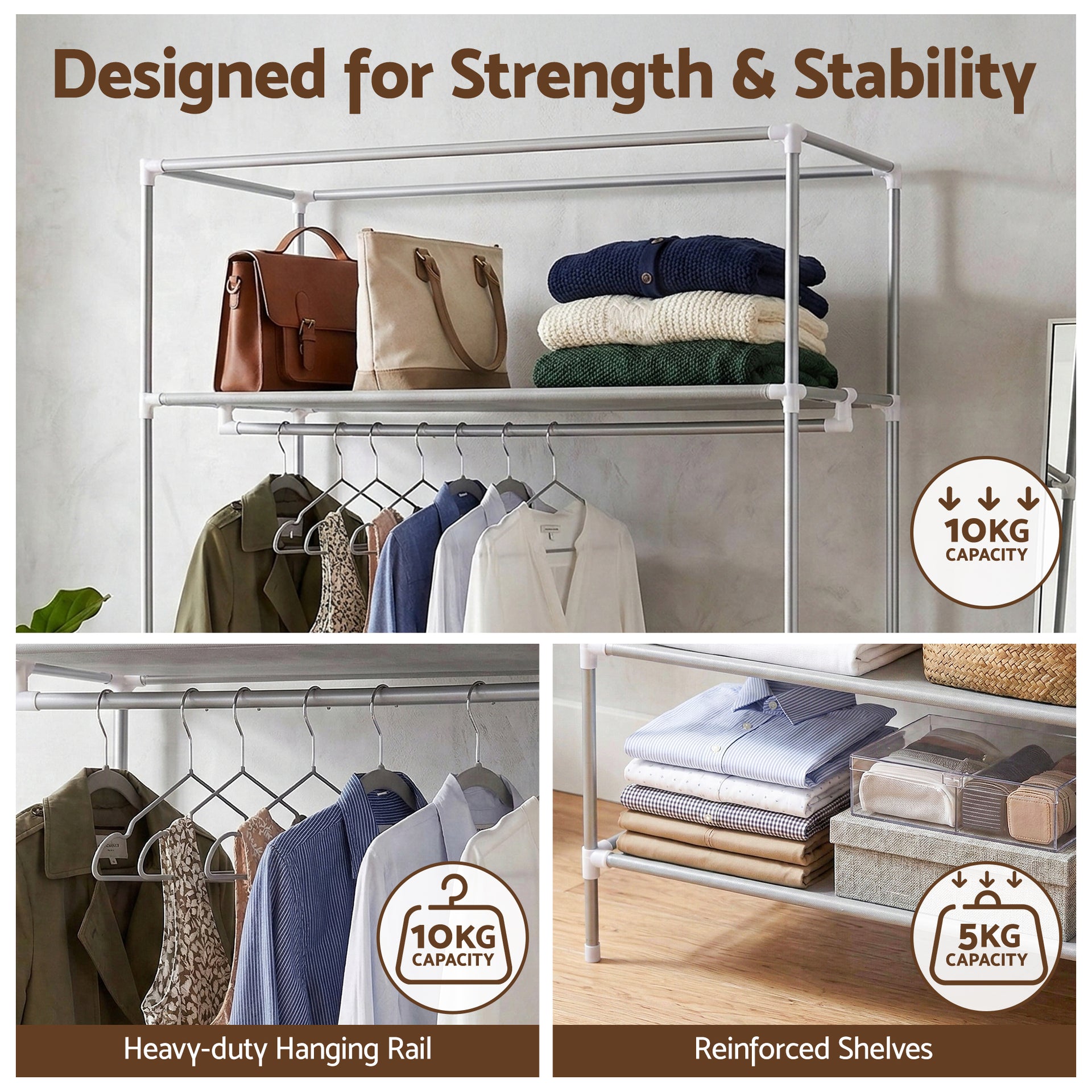 Artiss Large Portable Clothes Closet Wardrobe with Tiebacks Grey Awezingly