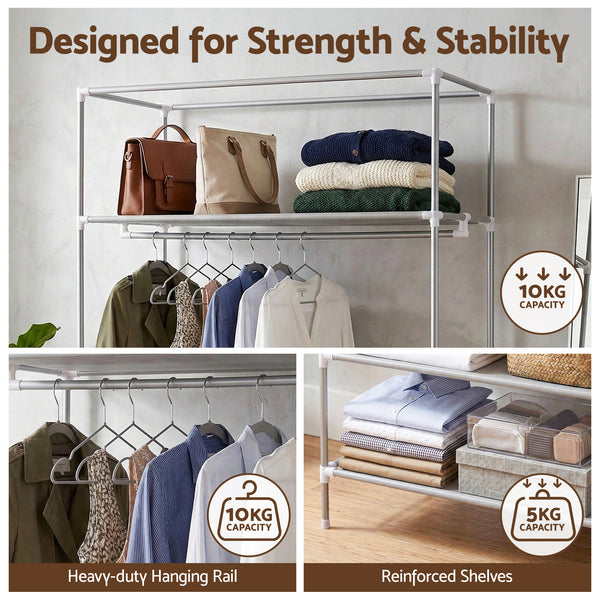 Artiss Large Portable Clothes Closet Wardrobe with Tiebacks Grey Awezingly