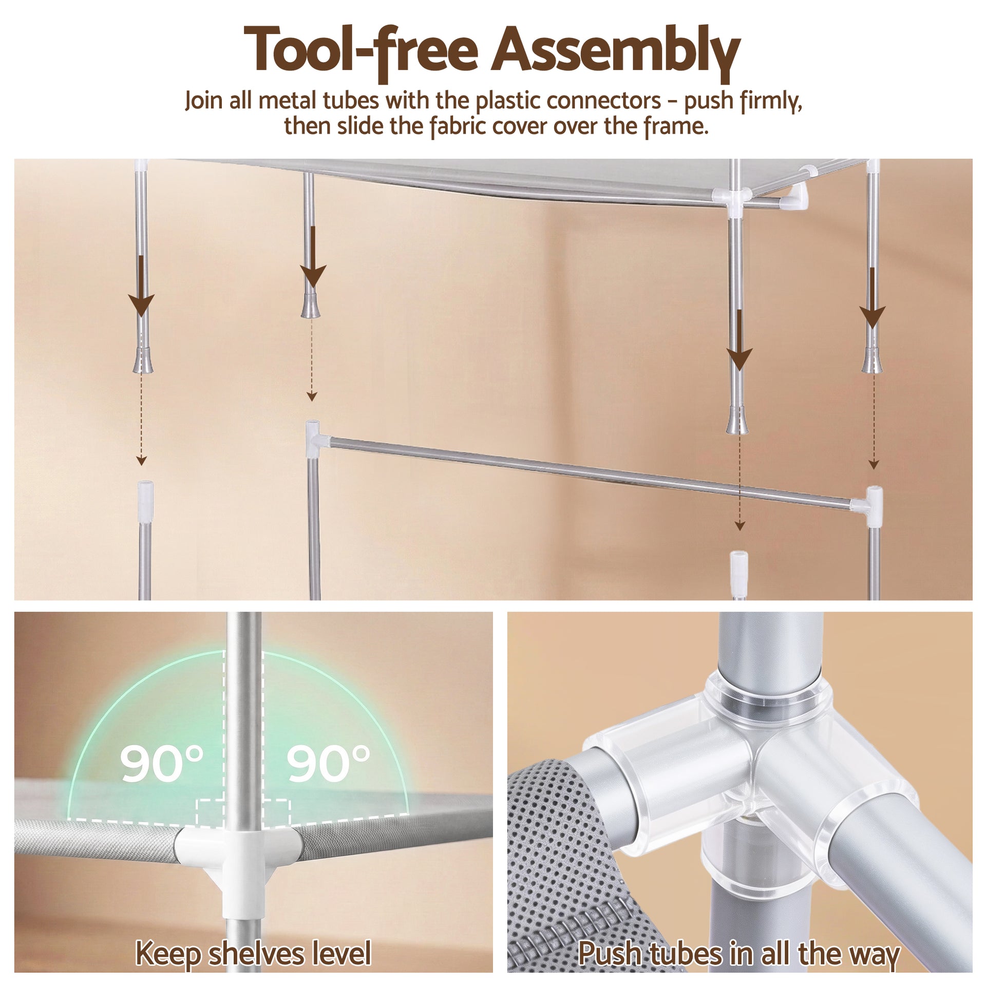 Artiss Large Portable Clothes Closet Wardrobe with Tiebacks Grey Awezingly