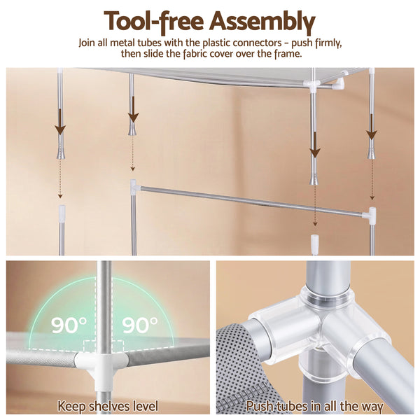 Artiss Large Portable Clothes Closet Wardrobe with Tiebacks Grey Awezingly