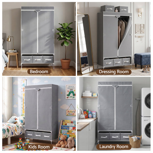 Artiss Large Portable Clothes Closet Wardrobe with Tiebacks Grey Awezingly
