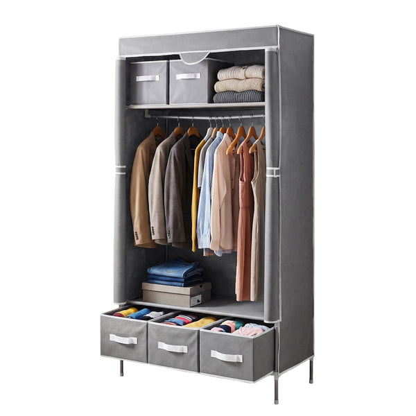 Artiss Large Portable Clothes Closet Wardrobe with Tiebacks Grey Awezingly