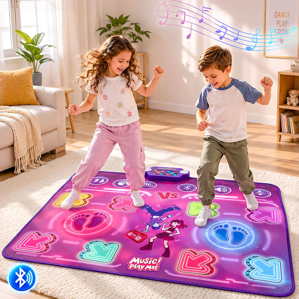 Keezi Double Player Dance Mat for Kid Rechargeable Electronic Dance Game Pad with Bluetooth, 4 Modes Awezingly