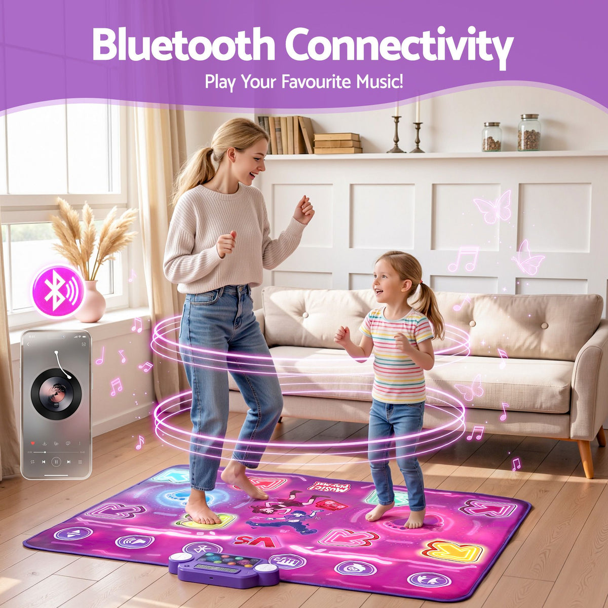 Keezi Double Player Dance Mat for Kid Rechargeable Electronic Dance Game Pad with Bluetooth, 4 Modes Awezingly