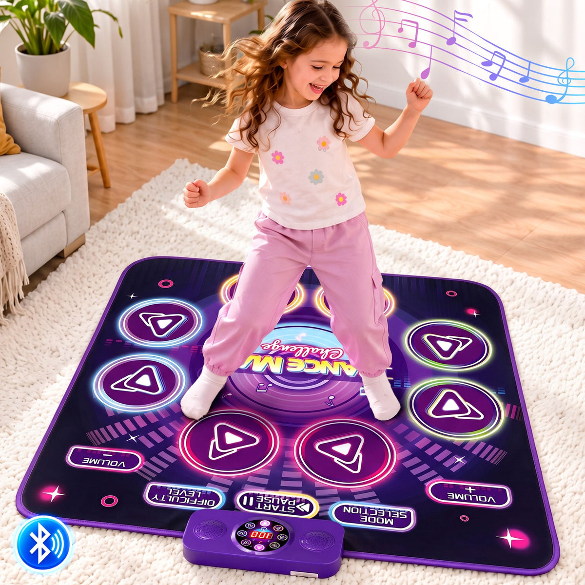 Keezi Dance Mat Toy for Kids Age 3-12 Electronic Dance Pad with Bluetooth 4 Game Modes Purple Awezingly