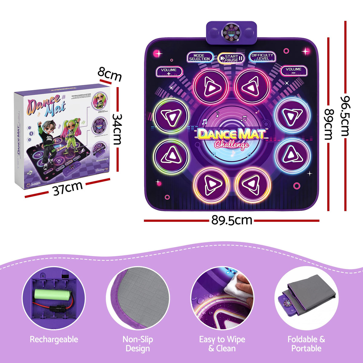 Keezi Dance Mat Toy for Kids Age 3-12 Electronic Dance Pad with Bluetooth 4 Game Modes Purple Awezingly