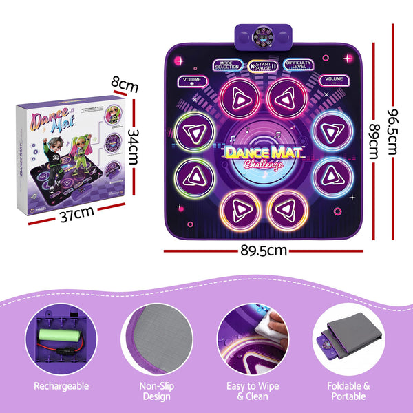 Keezi Dance Mat Toy for Kids Age 3-12 Electronic Dance Pad with Bluetooth 4 Game Modes Purple Awezingly