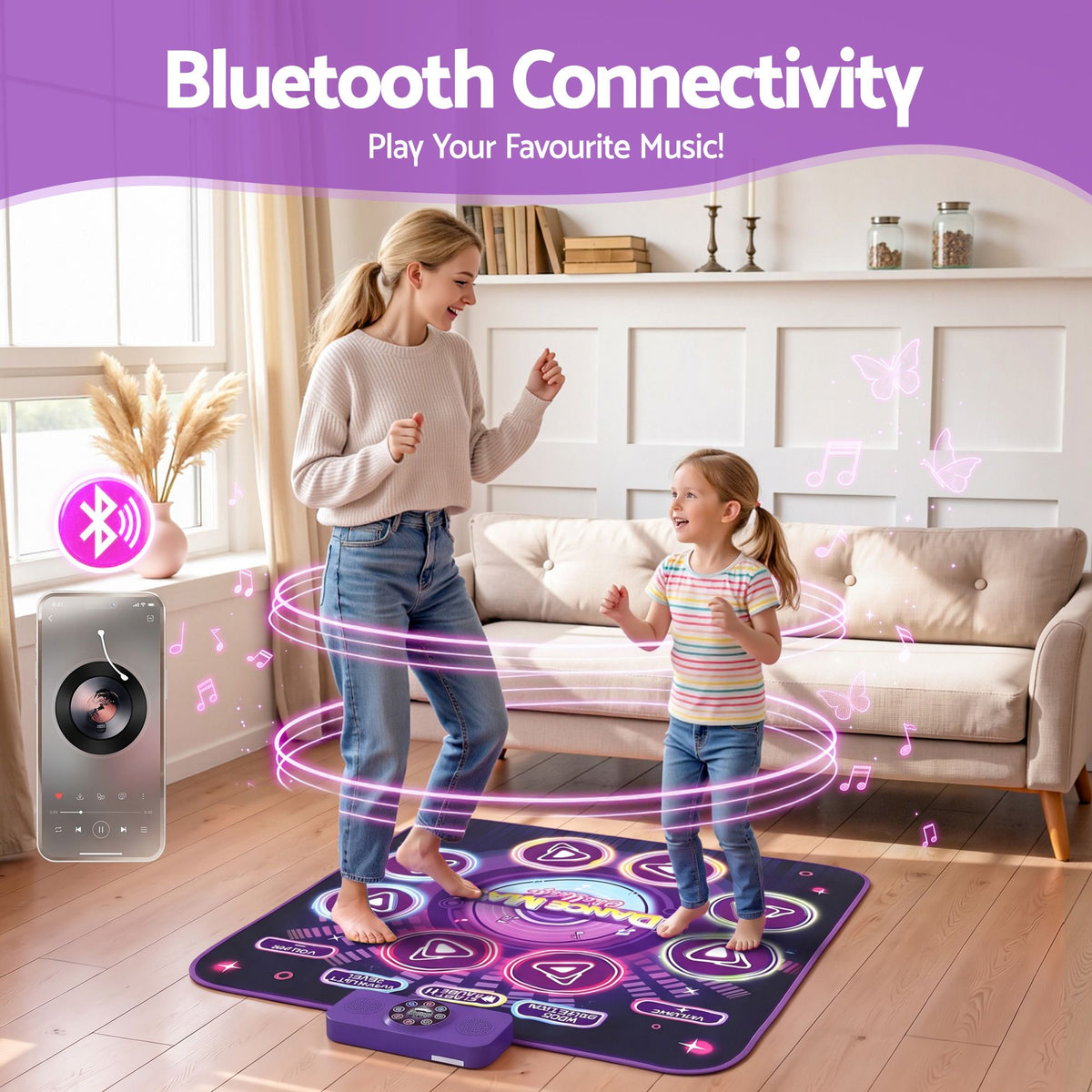 Keezi Dance Mat Toy for Kids Age 3-12 Electronic Dance Pad with Bluetooth 4 Game Modes Purple Awezingly