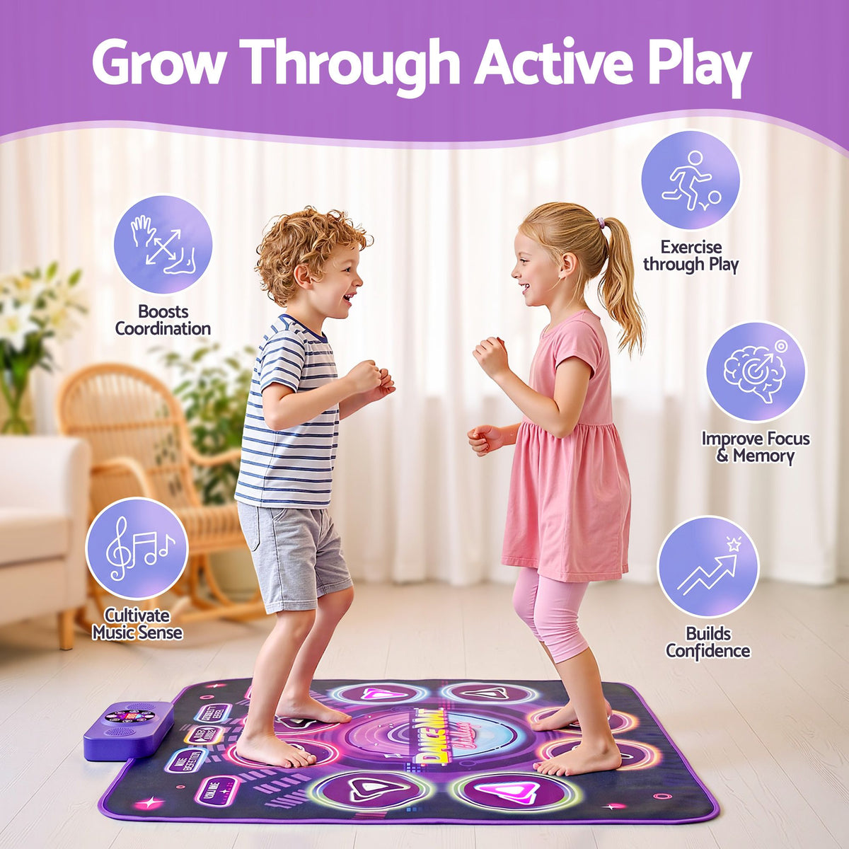 Keezi Dance Mat Toy for Kids Age 3-12 Electronic Dance Pad with Bluetooth 4 Game Modes Purple Awezingly