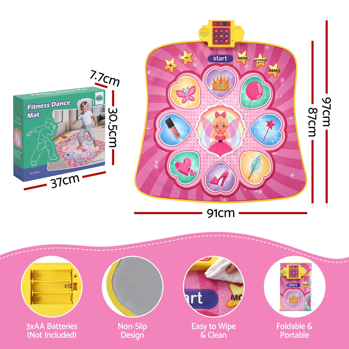 Keezi Dance Mat for Kids Age 3-12 Electronic Dance Game Pad Toy with 3 Game Modes, Pink Awezingly