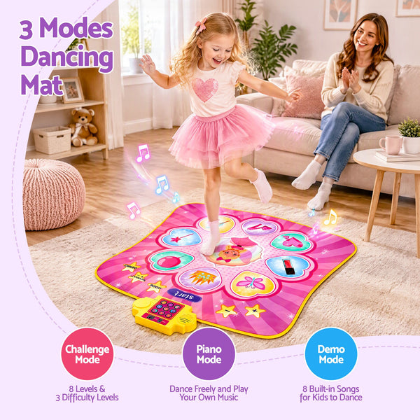 Keezi Dance Mat for Kids Age 3-12 Electronic Dance Game Pad Toy with 3 Game Modes, Pink Awezingly