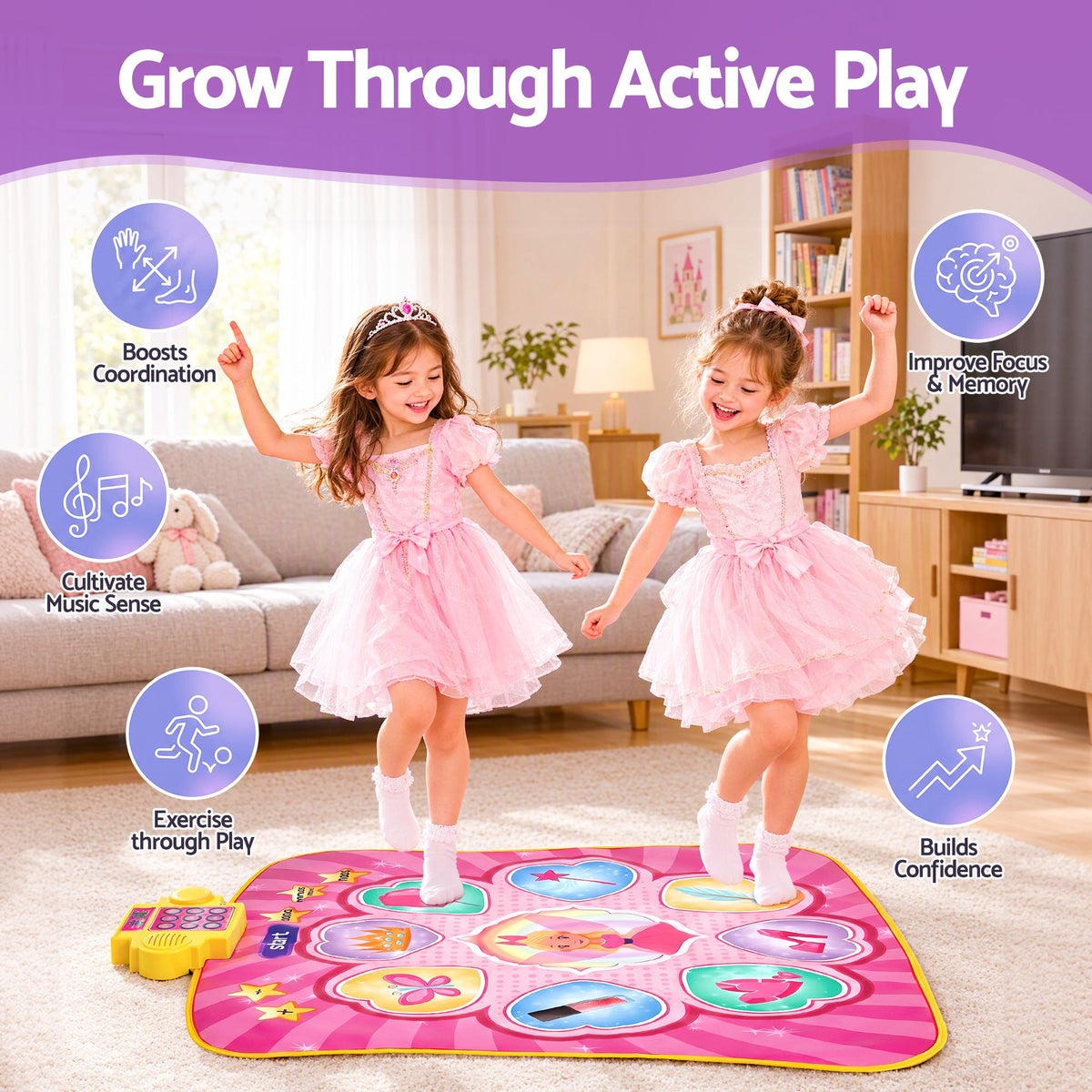 Keezi Dance Mat for Kids Age 3-12 Electronic Dance Game Pad Toy with 3 Game Modes, Pink Awezingly