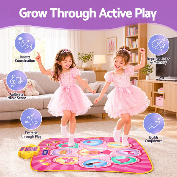 Keezi Dance Mat for Kids Age 3-12 Electronic Dance Game Pad Toy with 3 Game Modes, Pink Awezingly