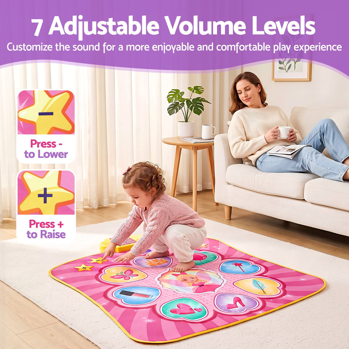 Keezi Dance Mat for Kids Age 3-12 Electronic Dance Game Pad Toy with 3 Game Modes, Pink Awezingly