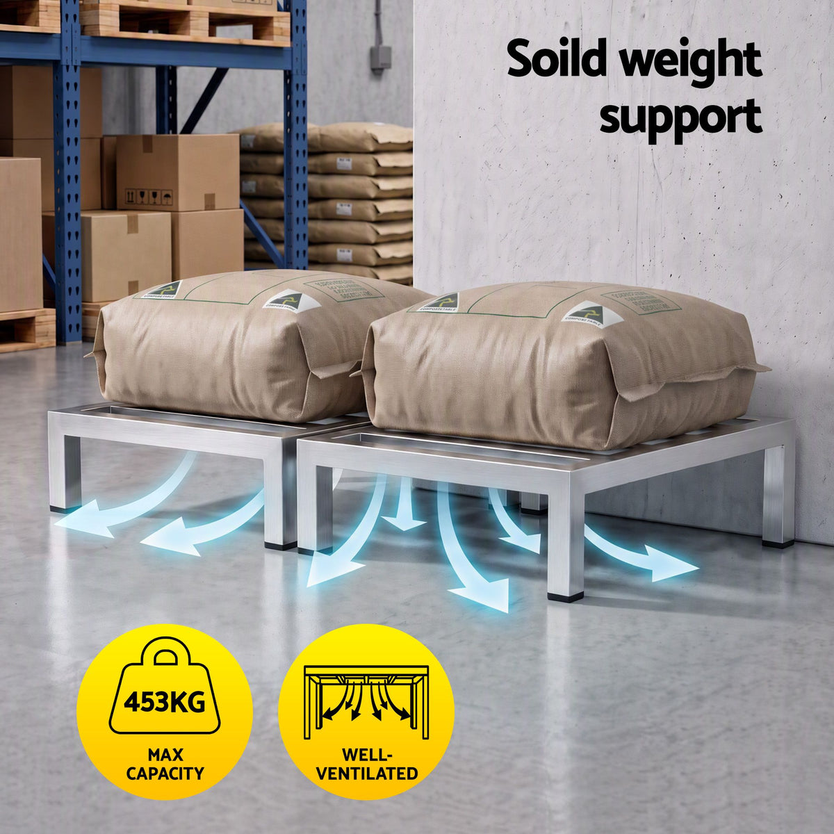 Giantz 35x35cm Dunnage Rack 2-Pack Stainless Steel Kitchen Floor Stand Awezingly