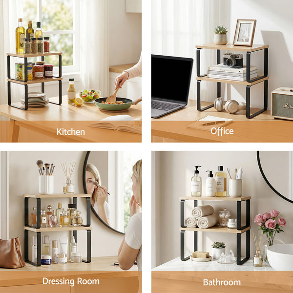 Cefito Kitchen Storage Shelves Rack Cupboard Cabinet Organiser Set of 2 Awezingly