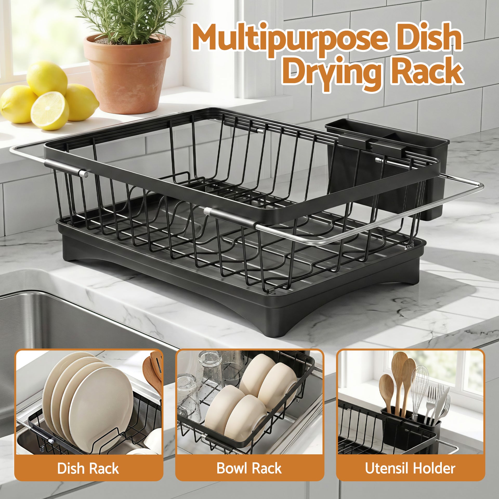 Cefito Dish Drying Rack for Kitchen Storage Organisation Kitchen Sink Organiser Dish Drainer Awezingly