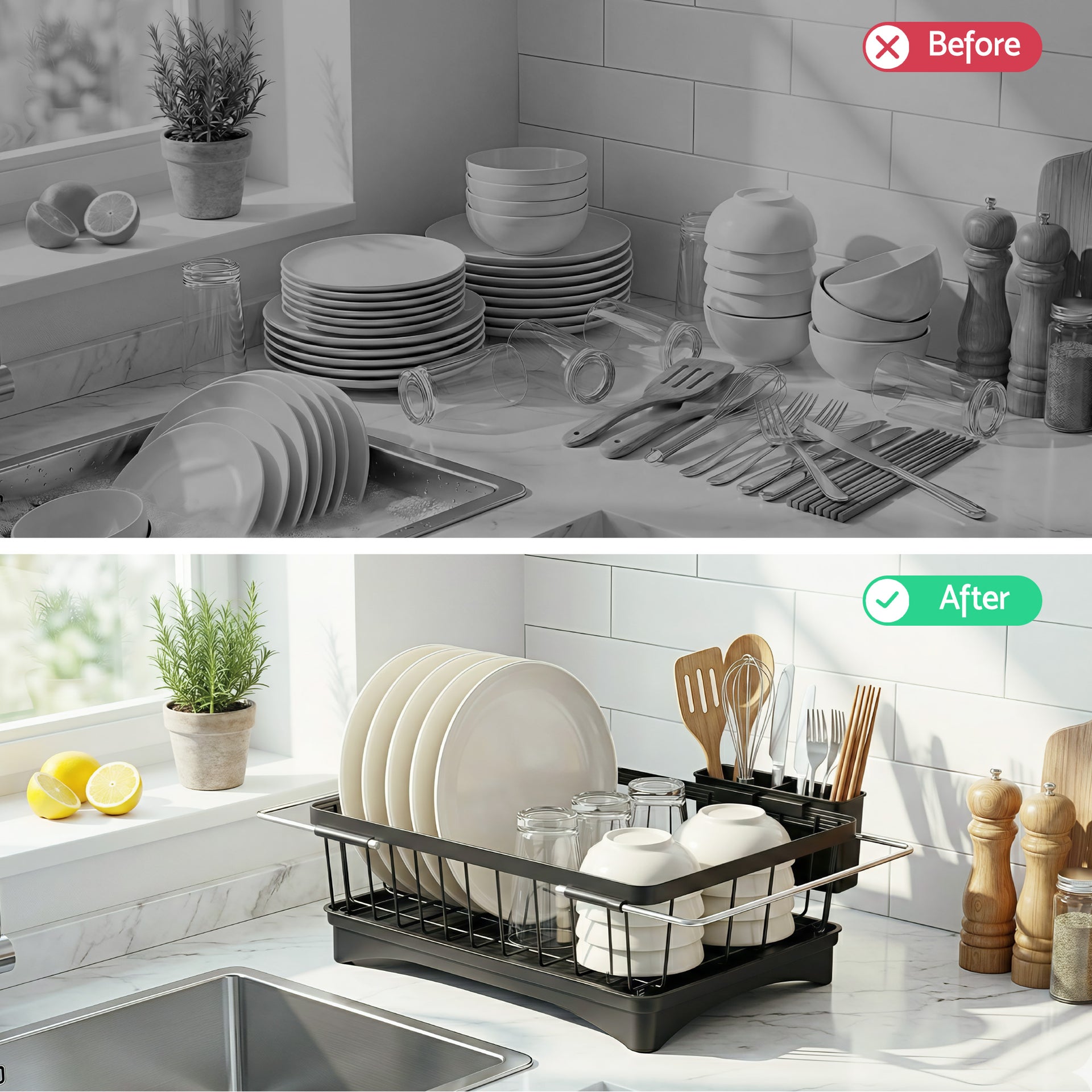 Cefito Dish Drying Rack for Kitchen Storage Organisation Kitchen Sink Organiser Dish Drainer Awezingly