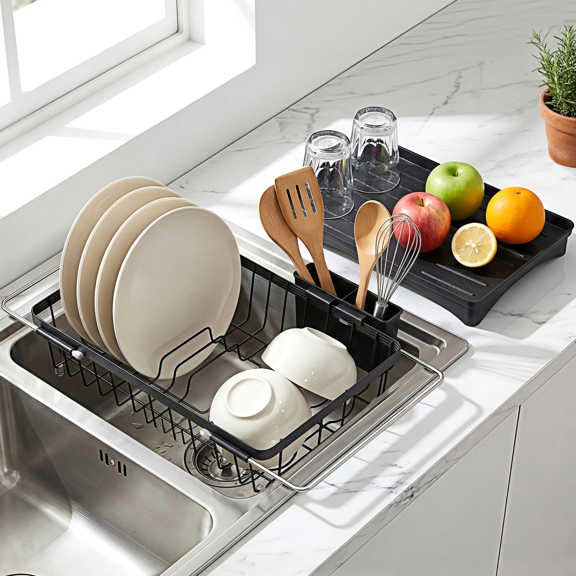 Cefito Dish Drying Rack for Kitchen Storage Organisation Kitchen Sink Organiser Dish Drainer Awezingly