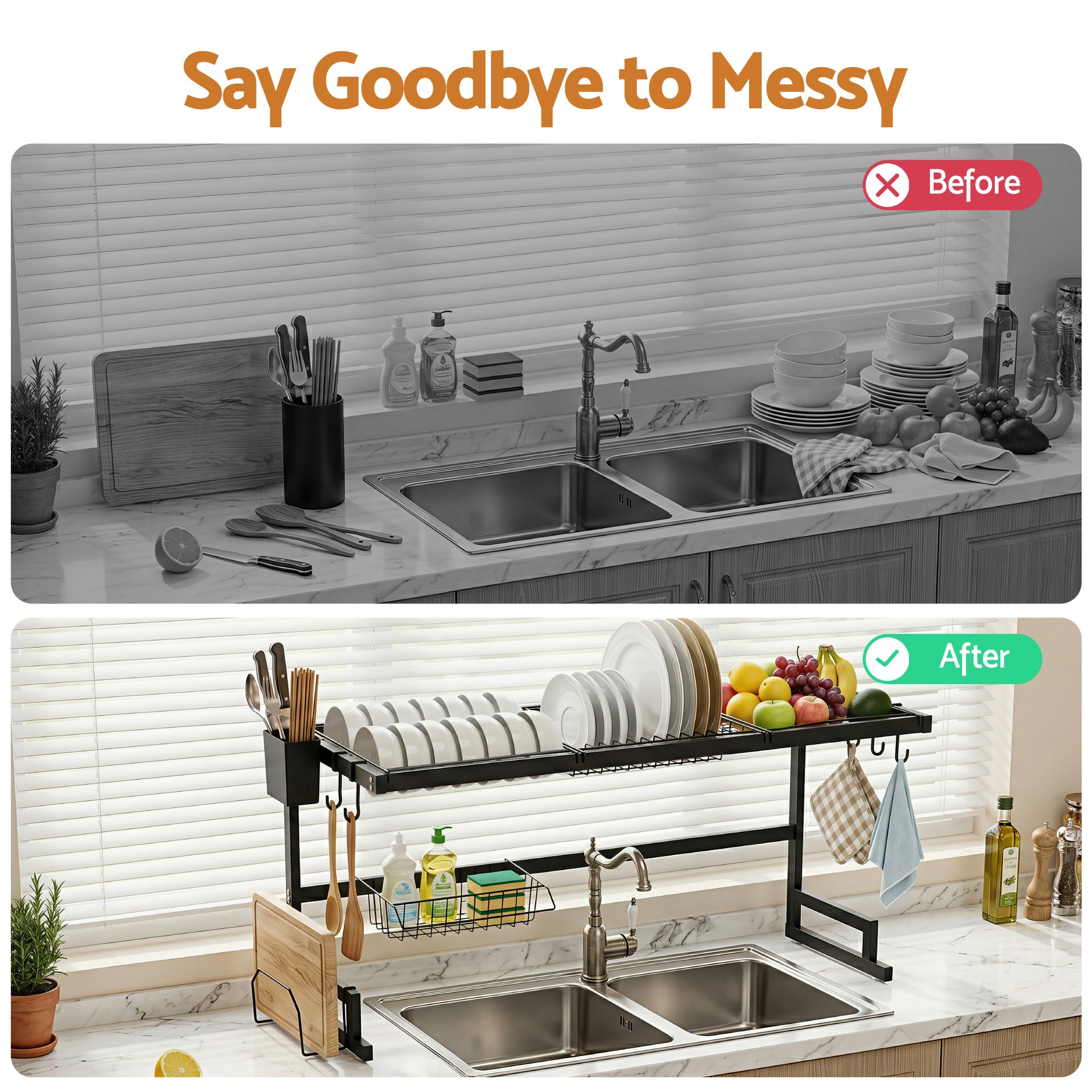 Cefito Dish Drying Rack for Kitchen Storage Organisation Kitchen Sink Organiser Dish Drainer Awezingly