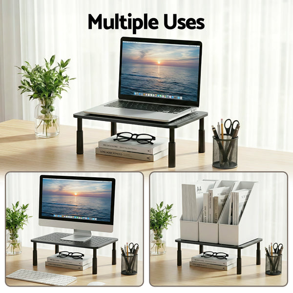 Artiss Monitor Stand Adjustable Riser For Computer Monitor And Laptop 3 Height Desk Organizer Black Artiss