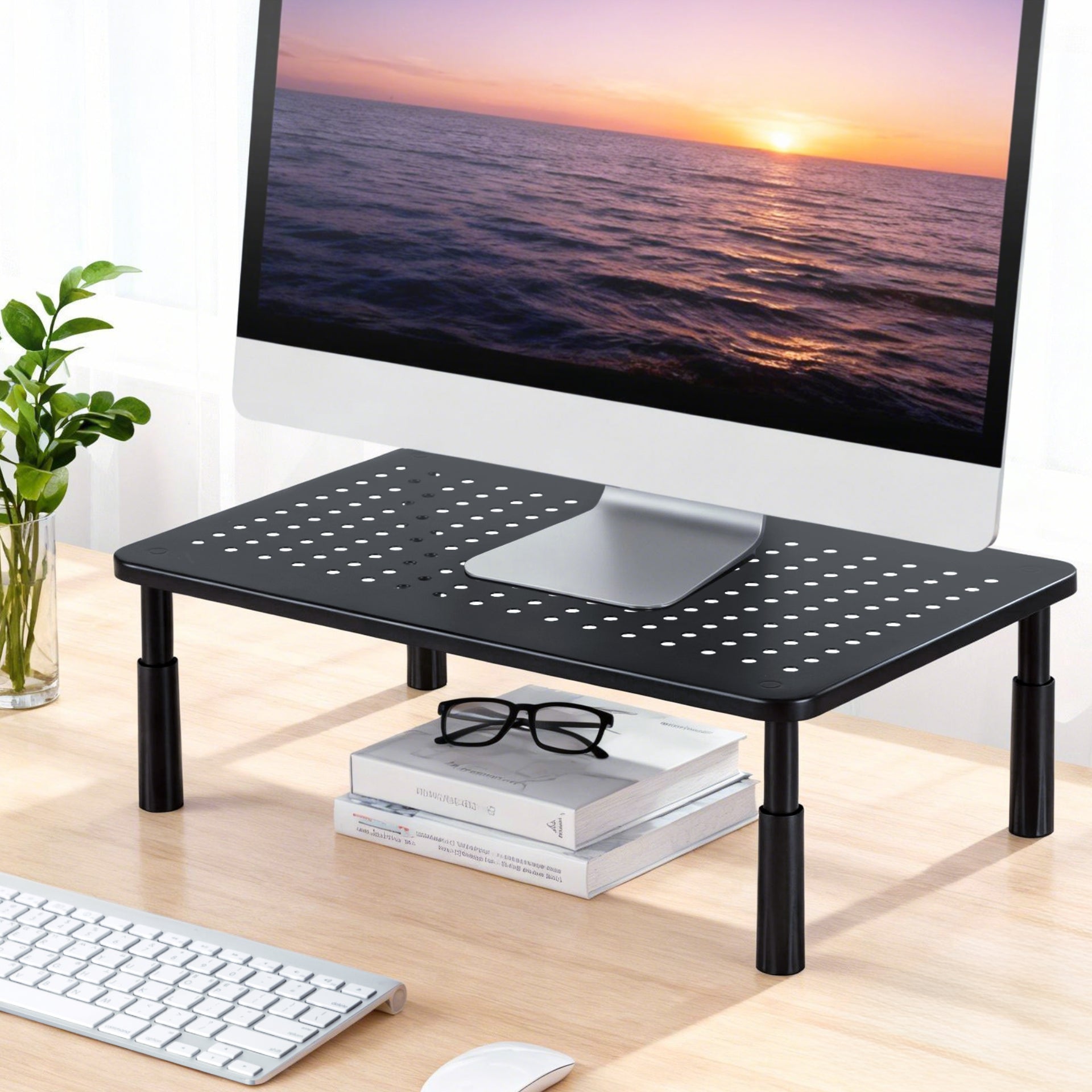 Artiss Monitor Stand Adjustable Riser For Computer Monitor And Laptop 3 Height Desk Organizer Black Artiss