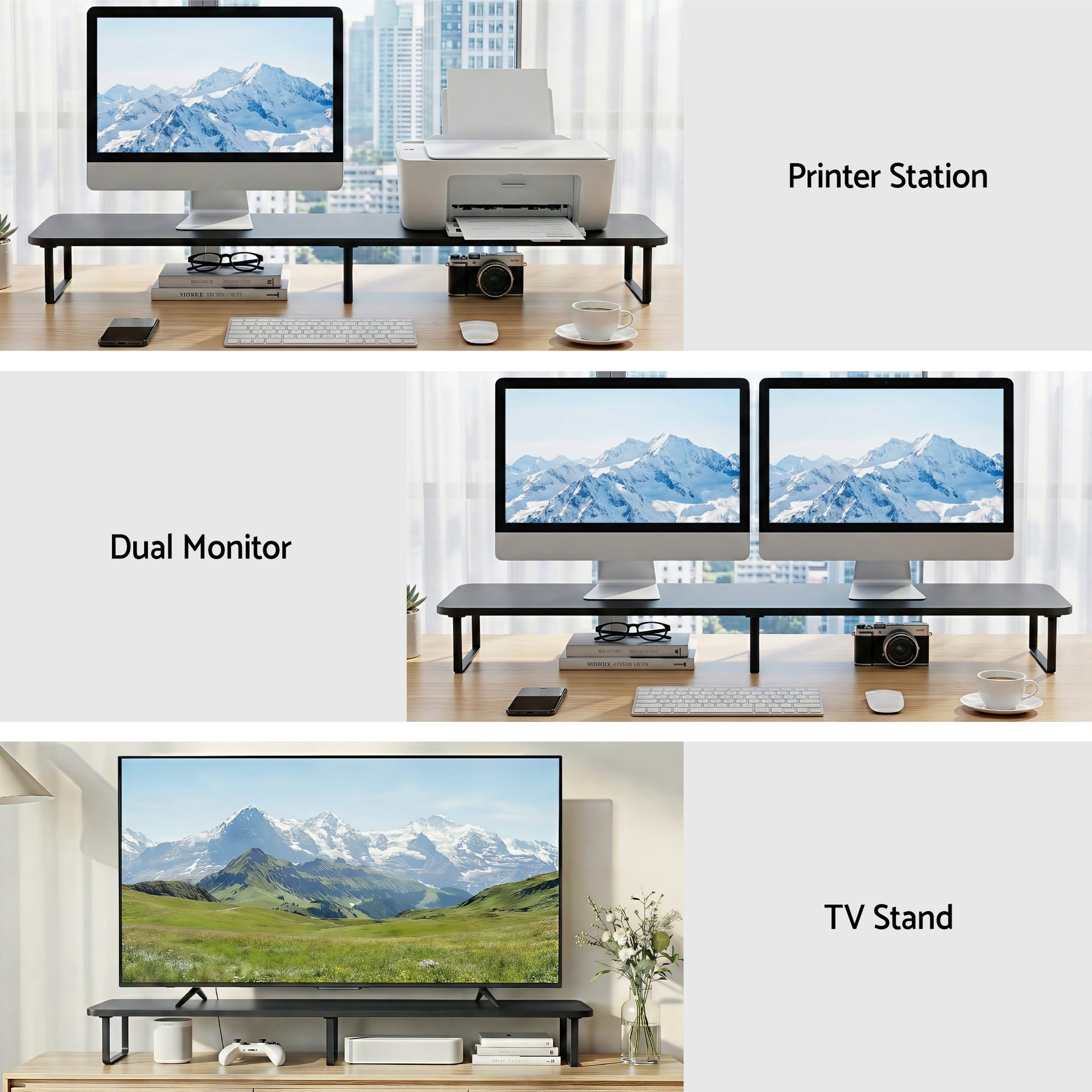 Artiss Dual Monitor Stand 100cm Riser Large Laptop Stand Desk Organiser Black Artiss