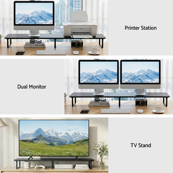 Artiss Dual Monitor Stand 100cm Riser Large Laptop Stand Desk Organiser Black Artiss