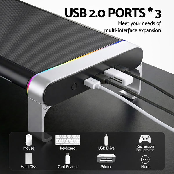 Artiss RGB Monitor Stand with USB Hub Desk Organiser Charging Stand Computer Stand Black Artiss