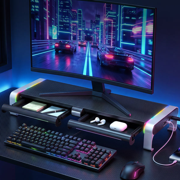 Artiss RGB Monitor Stand with USB Hub Desk Organiser Charging Stand Computer Stand Black Artiss