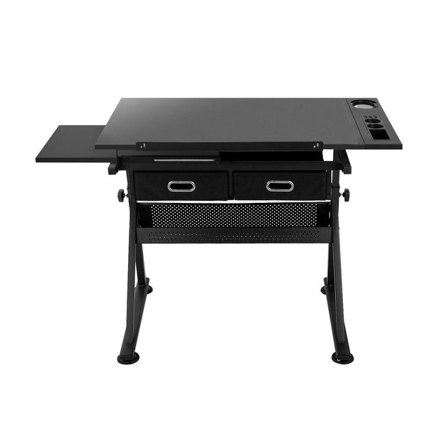 Artiss Drawing Desk Stool Set Drafting Table Adjustable Angle Tilt Drawers Black Awezingly