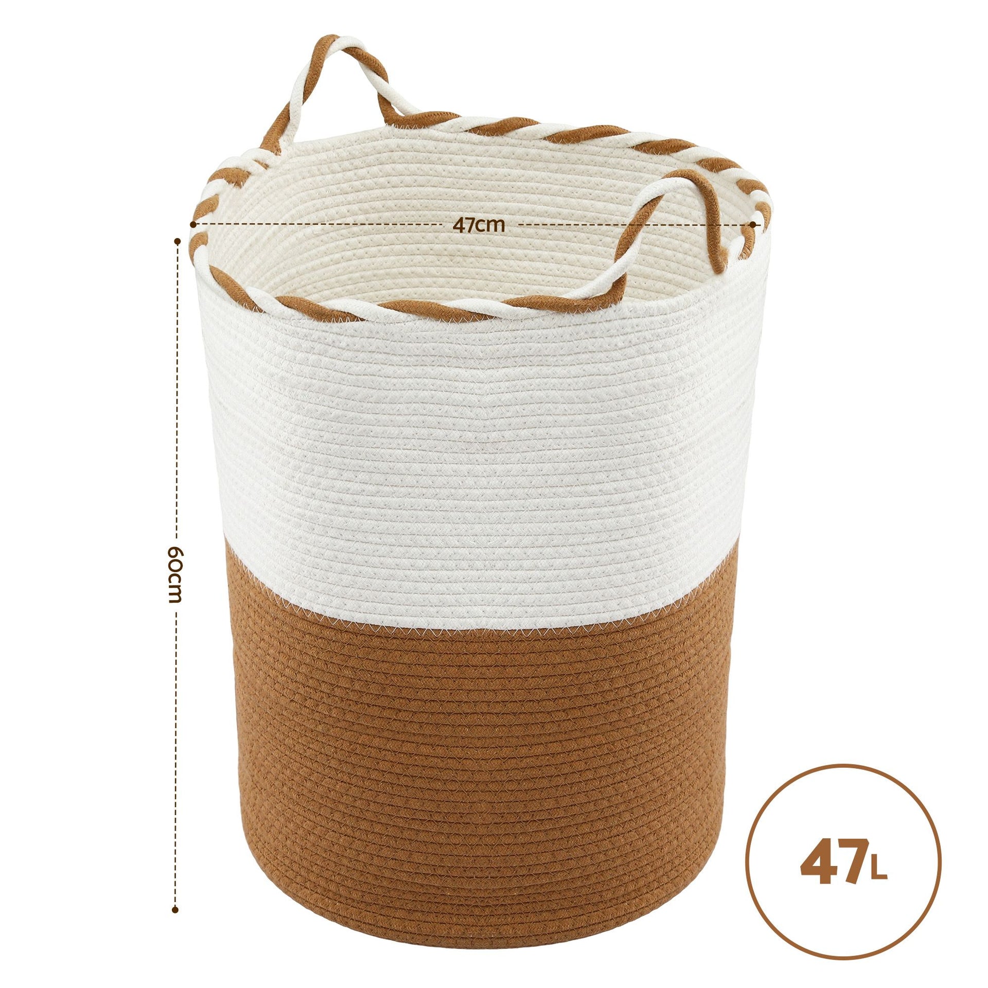 Artiss Woven Laundry Basket with handles Foldable White & Brown Awezingly