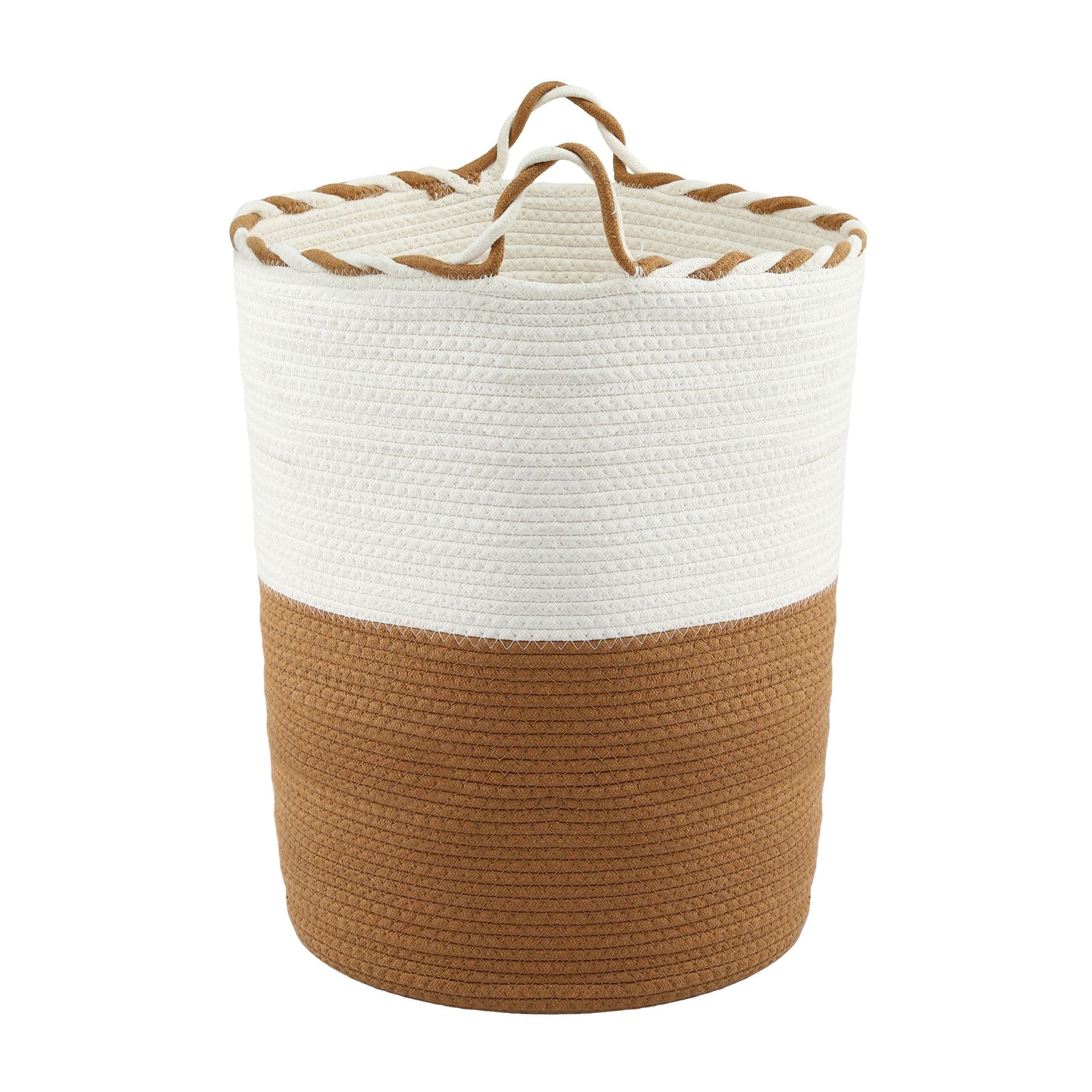 Artiss Woven Laundry Basket with handles Foldable White & Brown Awezingly