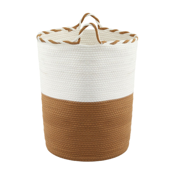 Artiss Woven Laundry Basket with handles Foldable White & Brown Awezingly