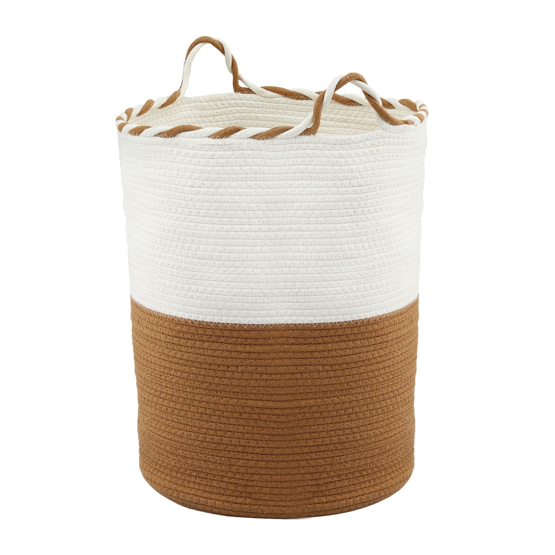Artiss Woven Laundry Basket with handles Foldable White & Brown Awezingly