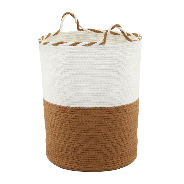 Artiss Woven Laundry Basket with handles Foldable White & Brown Awezingly