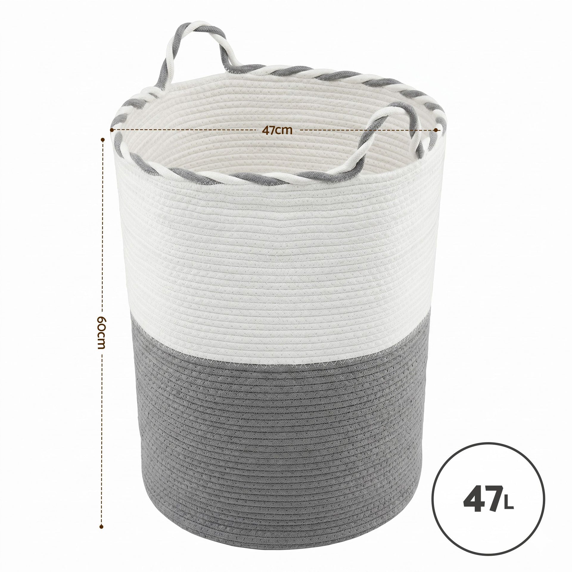 Artiss Woven Laundry Basket with handles Foldable White & Grey Awezingly